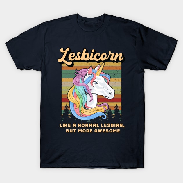 Lesbian - Lesbicorn with retro unicorn head Design T-Shirt by best-vibes-only